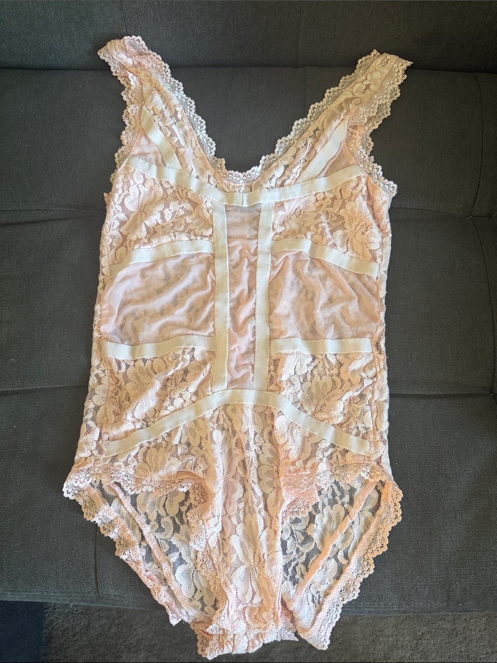 Poof Lace Trim Pink Bodysuit